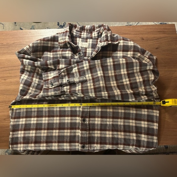 Large Tall JACHS flannel shirt, brown, grey, and cream, button down, warm, cozy - Picture 7 of 7